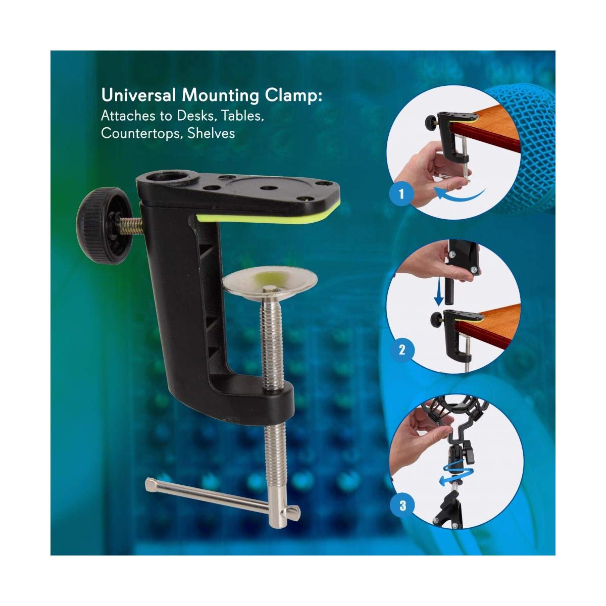 Pyle Suspension Microphone Boom Stand, Simple Clamp-Style Installation, Desktop Scissor Spring Arm Mic Stand w/ Shock Mount, Qui